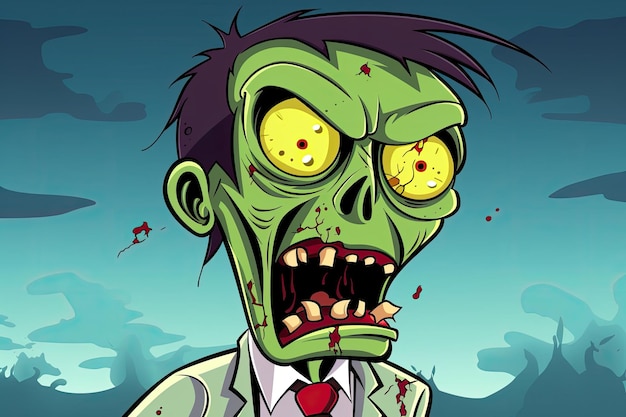 very scary cartoon green halloween zombie man