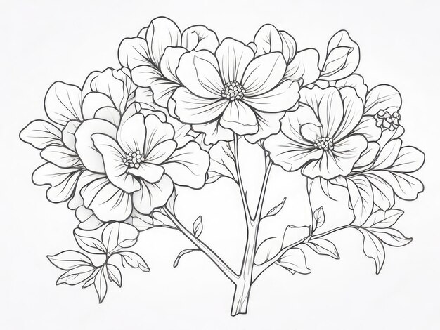 Photo very simple drawing with thin lines of a realistic branch of a flower tree white background