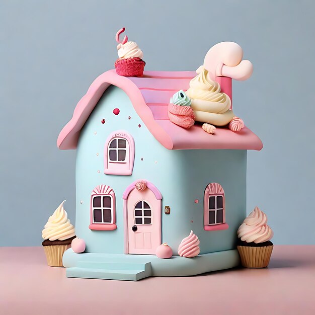 Foto una casa molto semplice con un cupcake come tetto ai