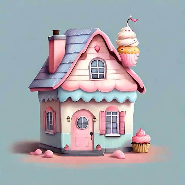 Foto una casa molto semplice con un cupcake come tetto ai