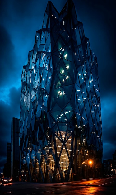 A very tall building with a lot of windows in iceland with faceted volumetric lighting AI generated AI generative AI generativ