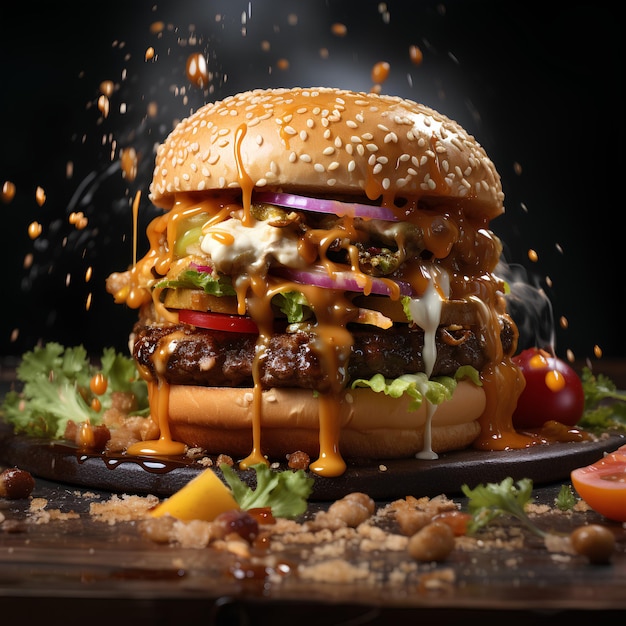 Photo a very tasty looking fast food burger