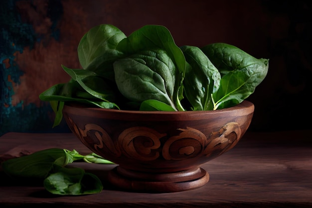 Very Young spinach in wooden bowl