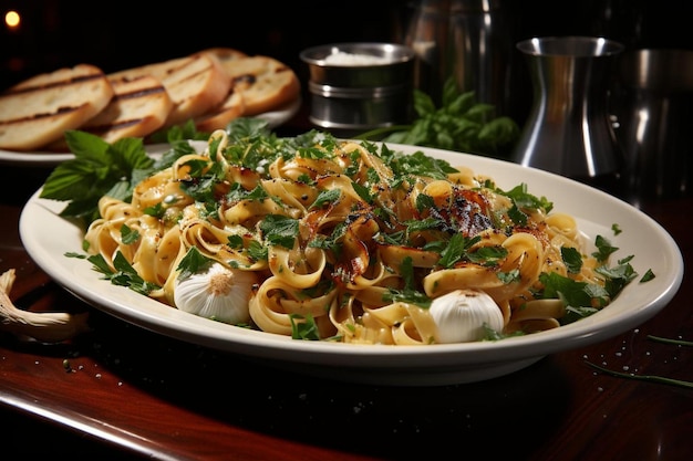 Verzadigende fettuccine met geroosterde knoflook