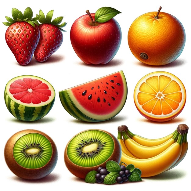 Foto verzameling gestileerde fruitillustraties