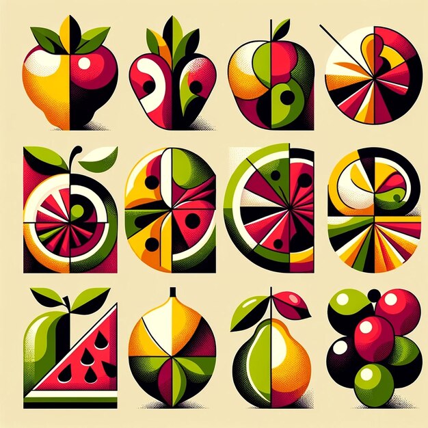 Foto verzameling gestileerde fruitillustraties