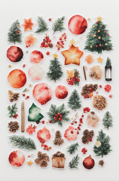 verzameling illustraties van stickers met kerst- en winterthema's 17