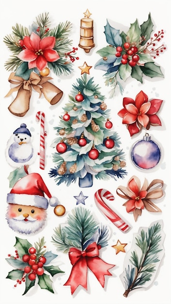 verzameling illustraties van stickers met kerst- en winterthema's 4