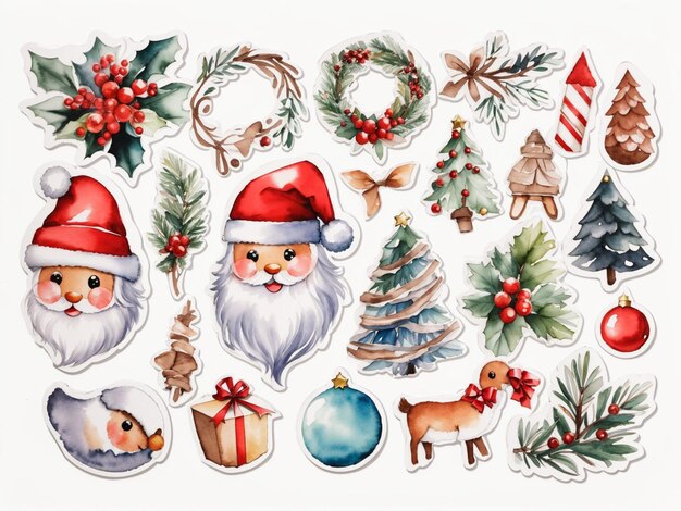 verzameling illustraties van stickers met kerst- en winterthema's 8