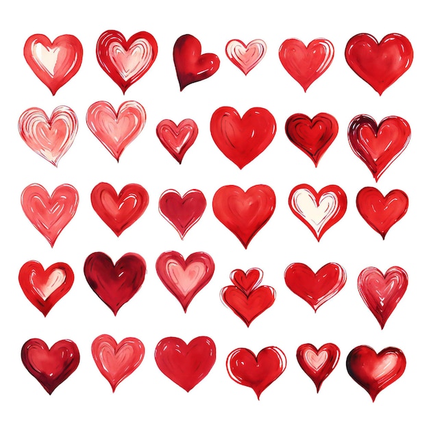 Verzameling met de hand getekende rode harten clipart op witte achtergrond