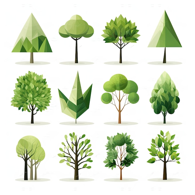Verzameling van bomen in cartoon stijl geïsoleerd op witte achtergrond vectorillustratie