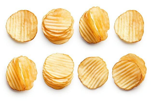 Verzameling van chips met uitknippad geïsoleerd op een witte achtergrond