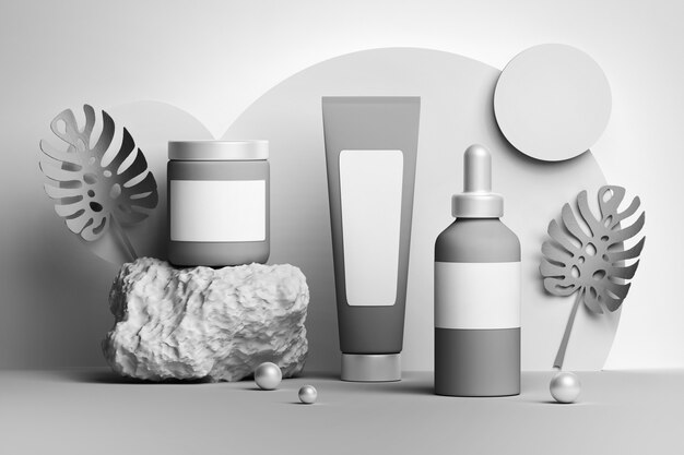 Foto verzameling van cosmetica potten flessen buizen instellen