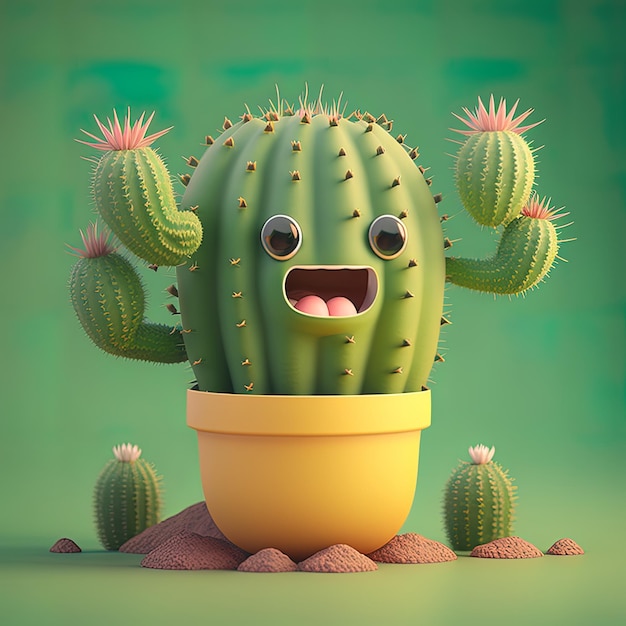 Verzameling van gelukkig lachende vrolijke stripfiguren in de stijl van de zon voor zomervakantie ontwerp Cartoon Cactus lachende avatar generatieve AI