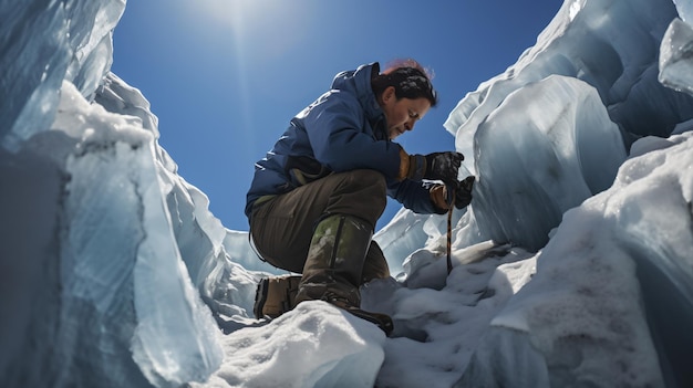 Verzameling van gletsjerijsmonsters op Antarctica