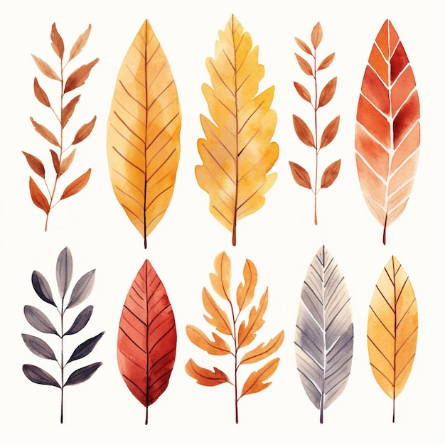 Verzameling van herfstbladeren aquarel illustratie set