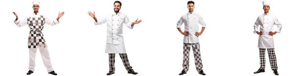Verzameling van Indiase mannelijke chef-kok op witte achtergrond