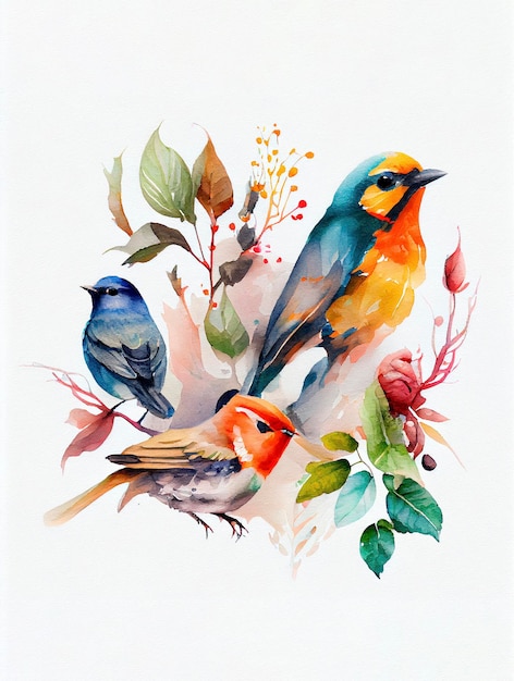 Verzameling van schattige vogels met butterfiels aquarel