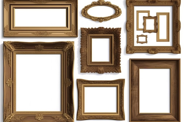 Verzameling van traditionele oude vintage houten canvas mockup frames geïsoleerd