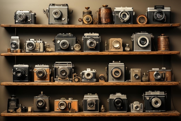 Verzameling vintage camera's weergegeven generatieve AI