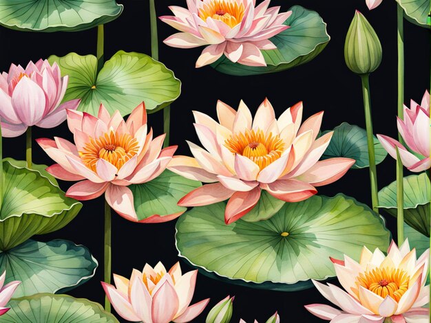 verzameling zachte aquarel lelie pads en lotus bloemen geïsoleerd op een doorzichtige achtergrond