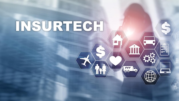 Verzekeringstechnologie Insurtech-concept Inscriptie op een virtueel scherm