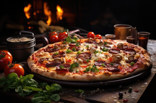 Verzengende pizza gevarieerde toppings en gesmolten kaas generatieve IA