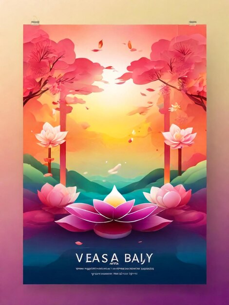 Photo vesak day background vertical banner vector greeting card