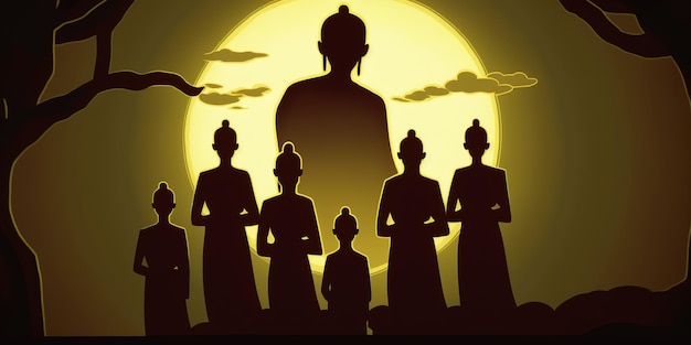 Vesak Day Creative Concept for Card Banner Celebration Vesak Day background with Buddha silhouette
