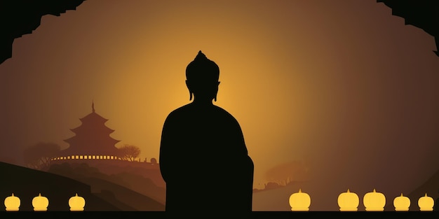 Vesak Day Creative Concept for Card Banner Celebration Vesak Day background with Buddha silhouette