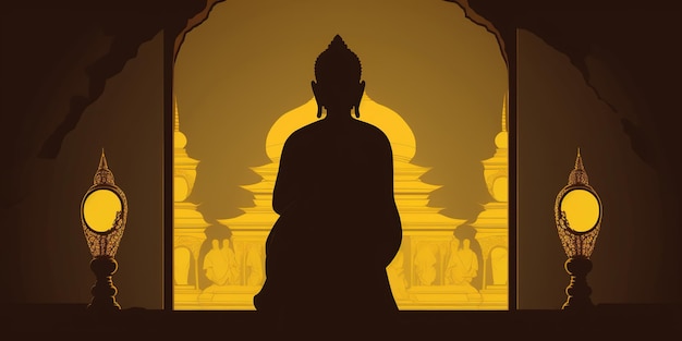 Vesak Day Creative Concept for Card Banner Celebration Vesak Day background with Buddha silhouette