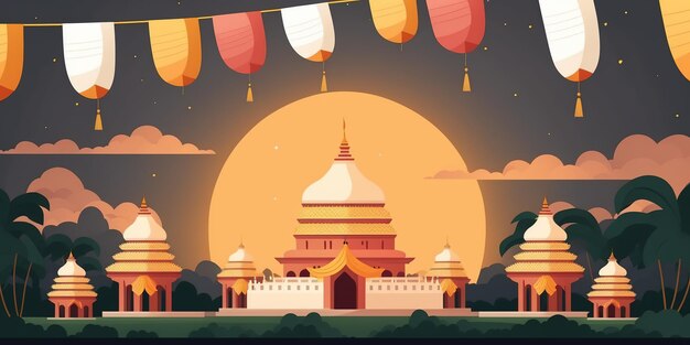 Vesak Day Creative Concept for Card Banner Celebration Vesak Day background with Buddha silhouette