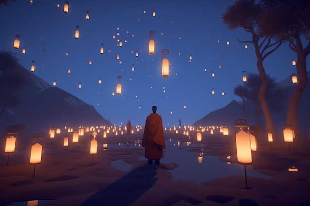 Vesakha Puja Holiday Celebrating Buddha Purnima in Low Poly Style