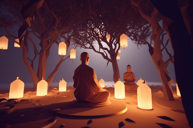 Vesakha Puja Holiday ter ere van Boeddha Purnima in Low Poly Style