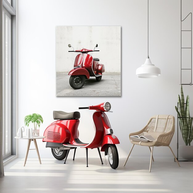 Foto decorazione del poster della vespa sulla parete bianca