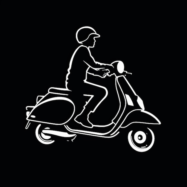 검은색 배경에 Vespa 스쿠터 터 일러스트레이션