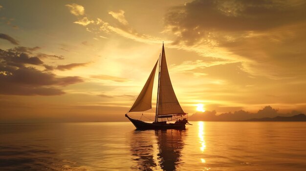 Photo a vessel gliding on the harbor during sundown in thailand