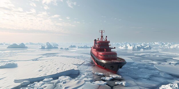 The vessel navigates through the frozen ocean