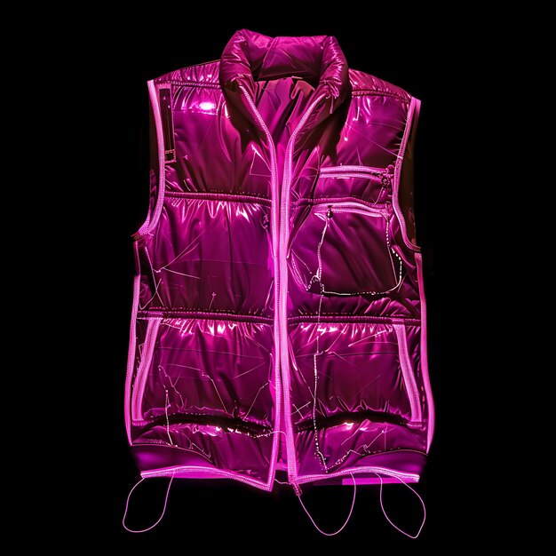 Photo vest with padded lining made with rayon crepe glowing in lum glowing object y2k transparent design