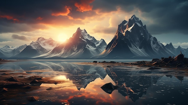 Vestrahorn mountaine on Stokksnes cape in Iceland during sunset Amazing Iceland nature seascape