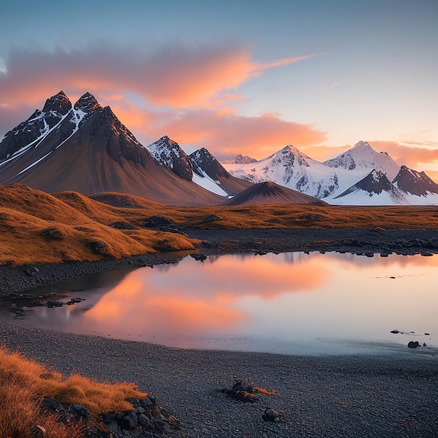 Vestrahorn mountains at sunset in stokksnes generated by AI
