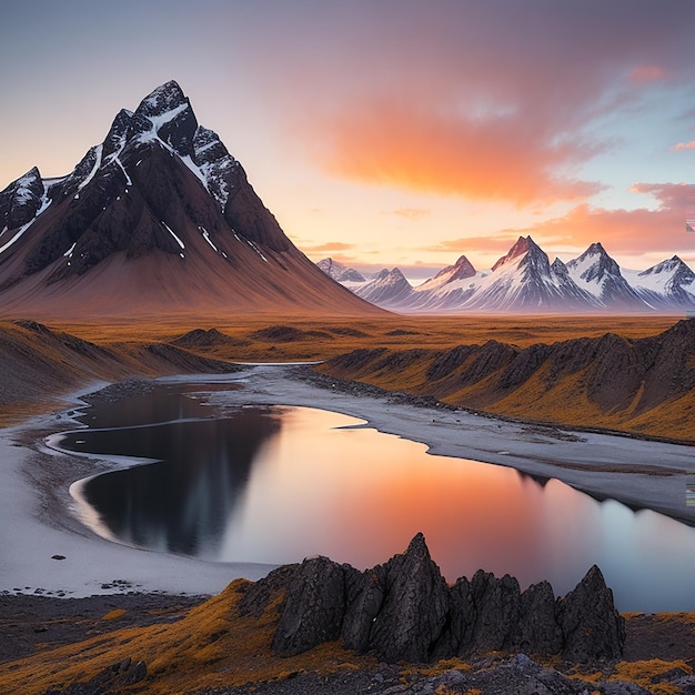 Vestrahorn mountains at sunset in stokksnes generated by AI
