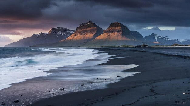 Vestrahorn mountains at sunset in stokksnes iceland