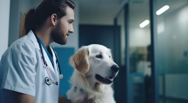 Vet examining dog and cat Puppy and kitten at veterinarian doctor Animal clinic Pet check up and vaccination