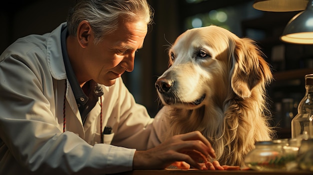 Vet examining dog