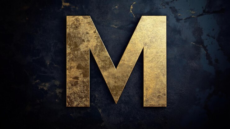 Foto vet gouden letter steekt uit tegen een donkere achtergrond met een luxe gouden metalen effect