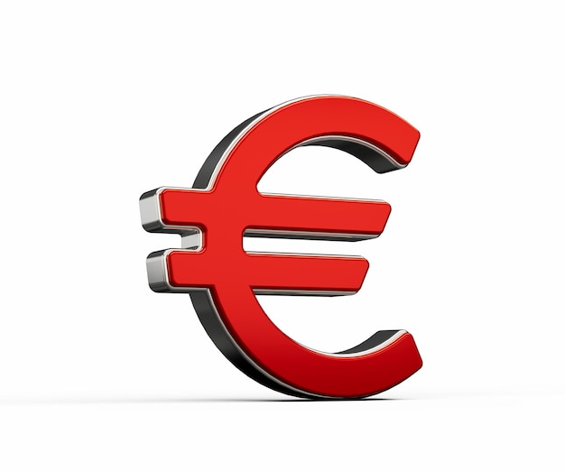Vet, levendig rood Europees euromuntensymbool met slanke metalen glans 3D-illustratie