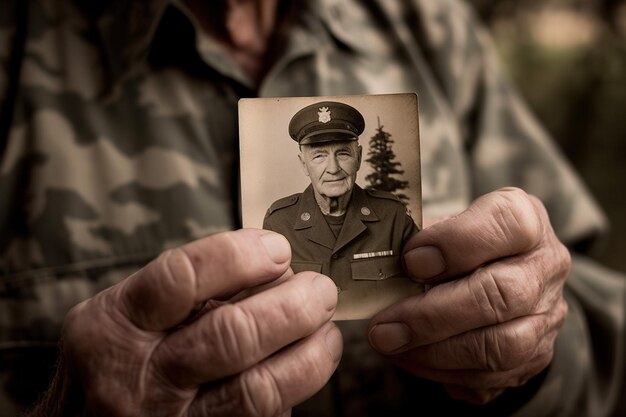 A veteran holding a photograph in his hands