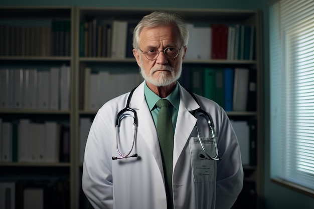 Veteran Medical Expertise Seasoned Doctor with Files Against Gentle Green Backdrop