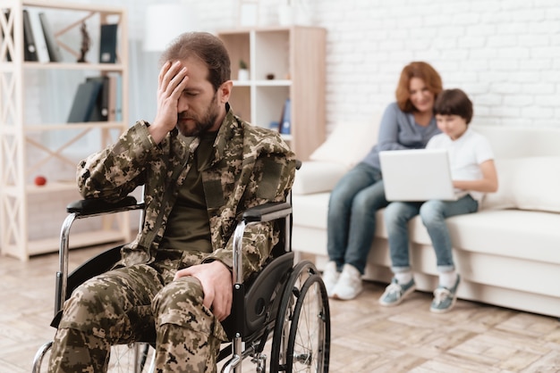 Veteran in wheelchair returned from army.